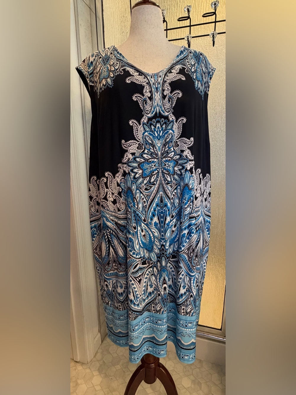NWT INC International Concepts Paisley V-Neck Dress Blue Black Plus 3X $39